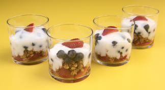 Four clear containers filled with the berry blast off recipe.